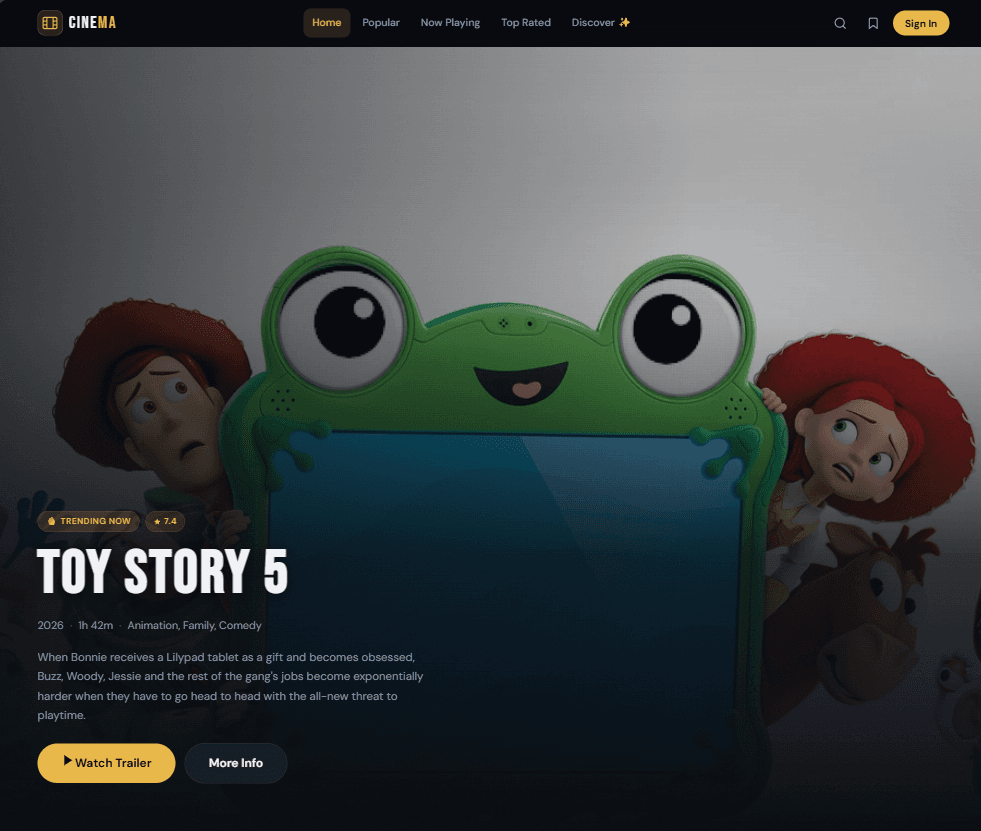 Screenshot proyek Cinema App v2 — Movie Discovery & AI