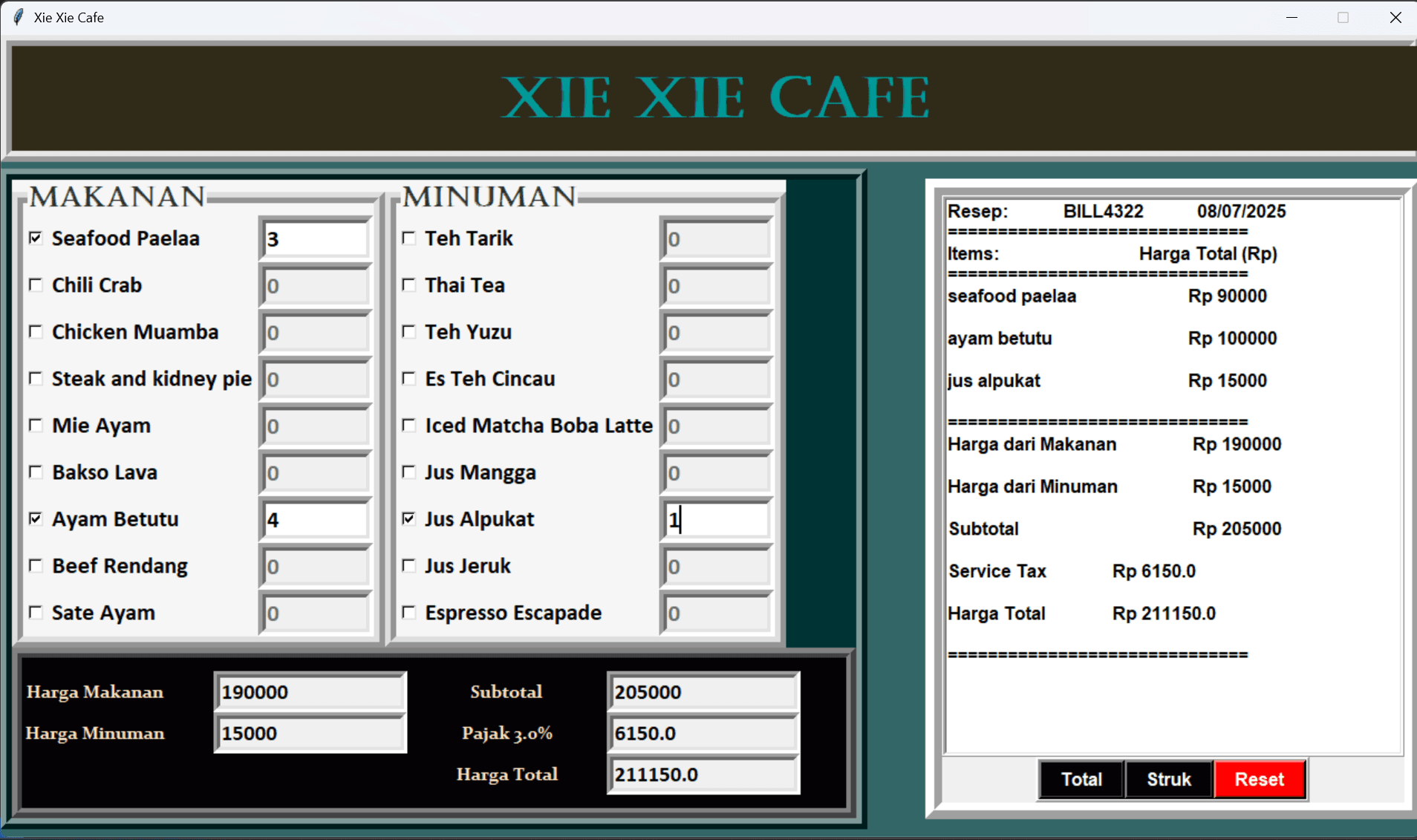 Screenshot proyek Sistem Kasir & Pemesanan