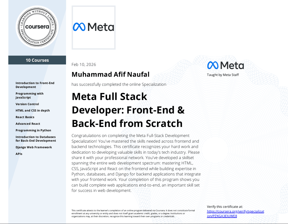 Specialization Meta Full Stack Developer